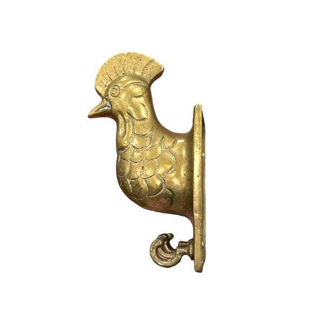 Vintage Brass Rooster Head Three Hook Key / Wall Hook Rack For Sale - Image 4 of 4
