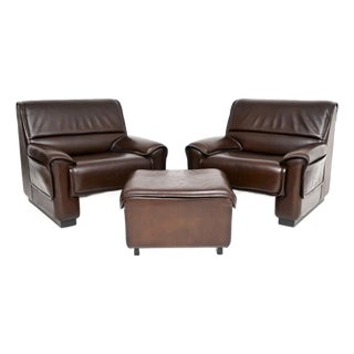 Vintage Leather Armchairs and Ottoman from de Sede, 1960s, Set of 3 For Sale