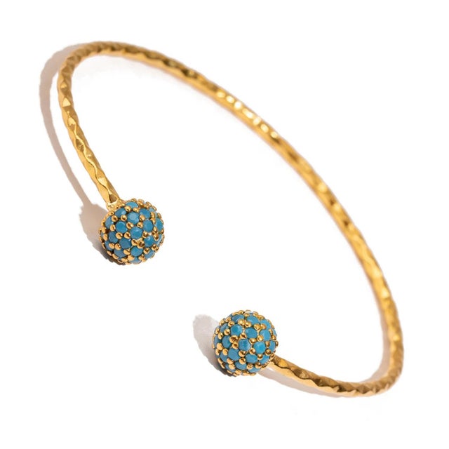Contemporary Turquoise Grace Adjustable Gold Cuff Bracelet For Sale - Image 3 of 8
