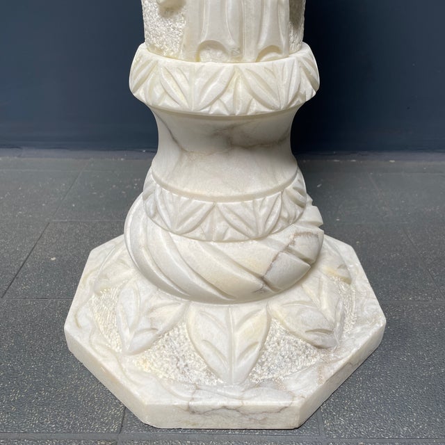 Cream Alabaster Religious Column Carved For Sale - Image 8 of 18