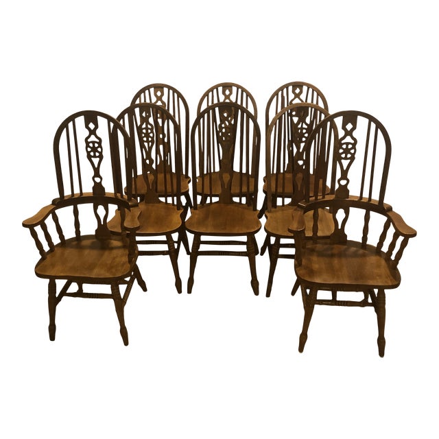 Vintage Oak Wheel Back Windsor Dining Chairs Set of 8 Chairish
