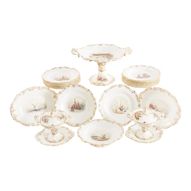Antique English Porcelain Luncheon Service, 24 Pieces For Sale