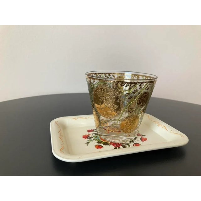 Vintage Victorian Floral Red Roses & Ivory Toleware Tray or Coaster For Sale - Image 11 of 12