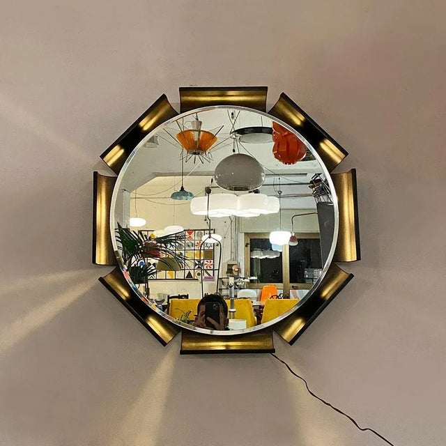 Mid-Century Italian Solid Wood Frame Backlit Mirror, 1970s For Sale - Image 11 of 12