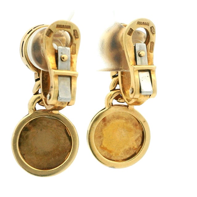 1990s Pair of Bulgari Bvlgari 18k Gold Black Onyx Drop Clip Earrings For Sale - Image 10 of 14
