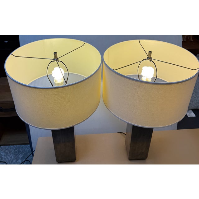 Design Plus Gallery presents a Pair of Bronze Column Lamps from Restoration Hardware. Sculpturally complicated with their...