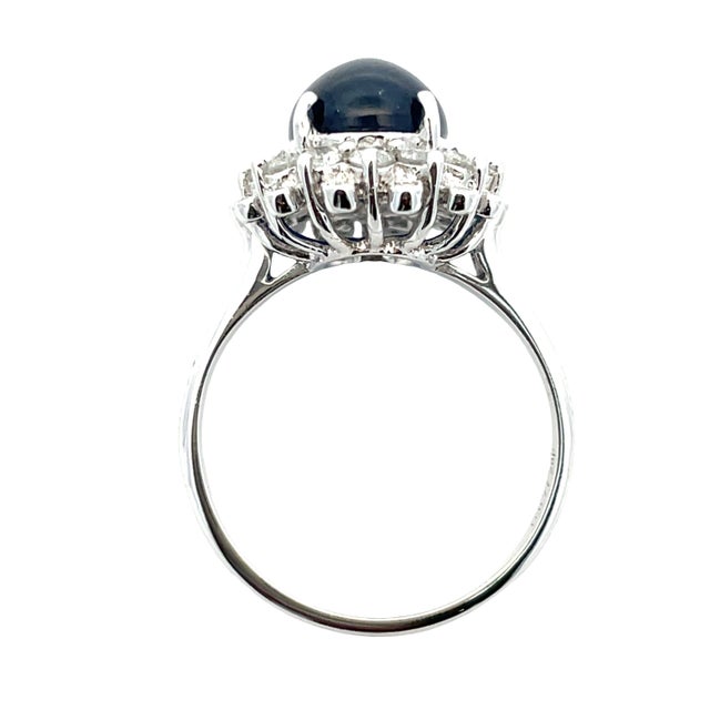 14k White Gold Lady Diana Ring 4.76 Carat Natural Sapphire & Diamond Halo Ring, Size 7 For Sale - Image 4 of 11