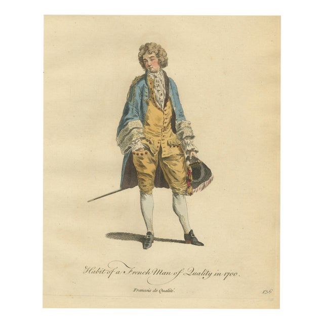 Jefferys, French Man of Quality in 1700 in a Blue Coat, Jefferys Costume Plate, 1757, Engraving For Sale