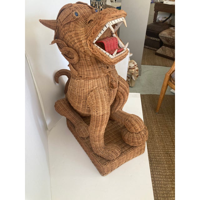 Boho Chic Large Wicker Foo Dog For Sale - Image 9 of 11