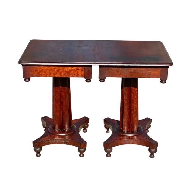Antique Pair of Classical Mahogany Side Tables / Nightstands Sofa Table Set For Sale In Boston - Image 6 of 12