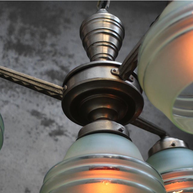 Green Green Frosted Glass Chandelier, 1920s For Sale - Image 8 of 11