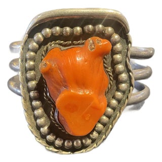 Old Pawn Sterling Silver Cuff With Coral Native American Unusual & Beautiful 1940 For Sale