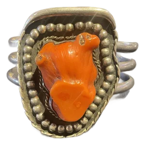 Old Pawn Sterling Silver Cuff With Coral Native American Unusual & Beautiful 1940