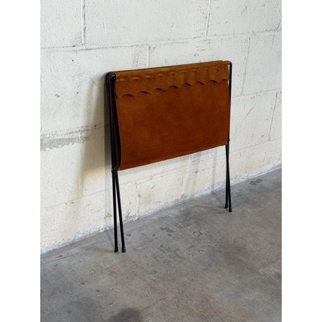 Mid-Century Modern Brown Suede Leather Folding Magazine Holder Mid-Century Modern Vintage For Sale - Image 3 of 11