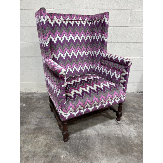 Wood Newly Reupholsterd Wing Back Chair For Sale - Image 7 of 7