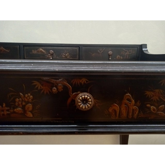 2000 - 2009 Century Furniture Monarch Collection Waxed Chinoiserie Writing Desk With Storage For Sale - Image 5 of 8