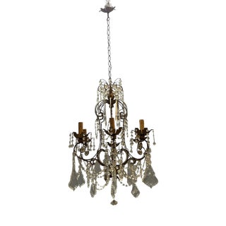 Large Beaded Crystal Florentine Chandelier, 1950s For Sale