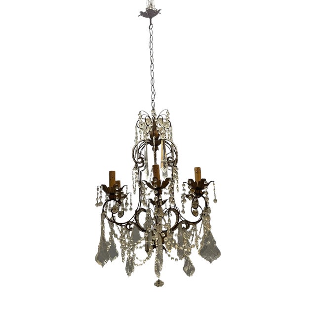 Large Beaded Crystal Florentine Chandelier, 1950s For Sale