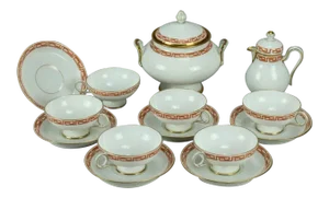 Antique 19th Century Emile Galle Bone China Tea Set for Six- 14 Pieces