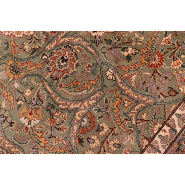 Shabby Chic 1990's Floral Pak-Persian Green/Ivory Wool Rug - 9'0'' X 12'2'' For Sale In New York - Image 6 of 9