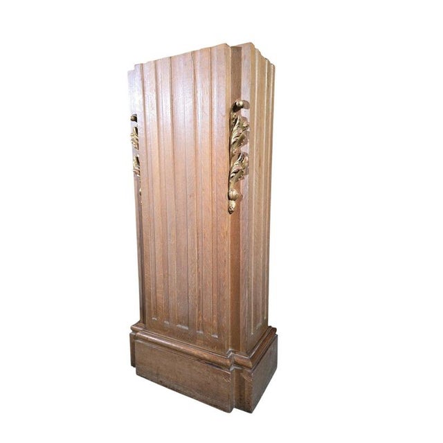 Wood Art Deco Oak Pedestal with Gilt Relief Decoration, 1900 For Sale - Image 7 of 13