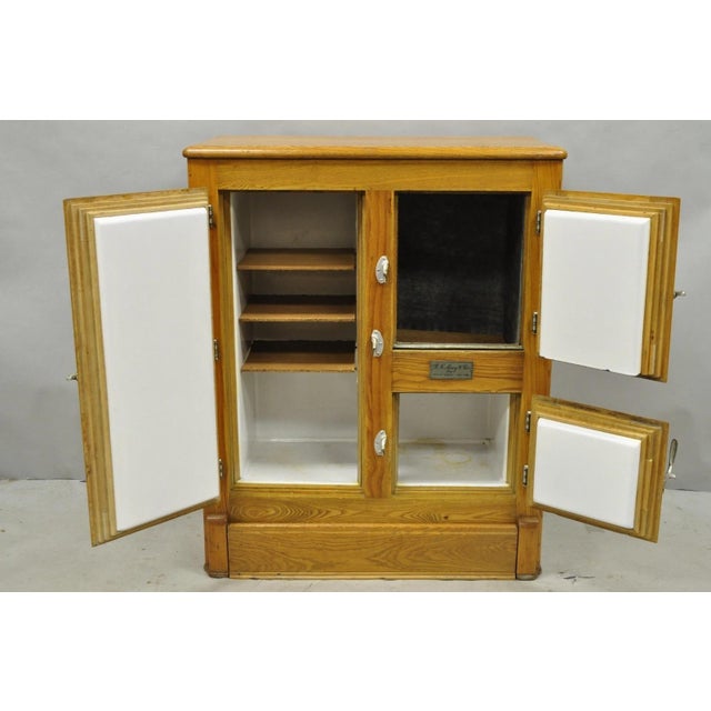 Antique Rh Macy Co Victorian Oak Wood 3 Door Ice Box Vintage Refrigerator Chest For Sale - Image 12 of 18