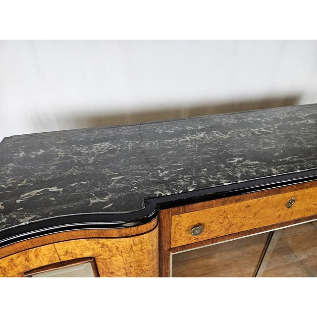 1920s Chippendale Sideboard with Marble Top and Sliding Glass, Italy, 1920s For Sale - Image 5 of 18