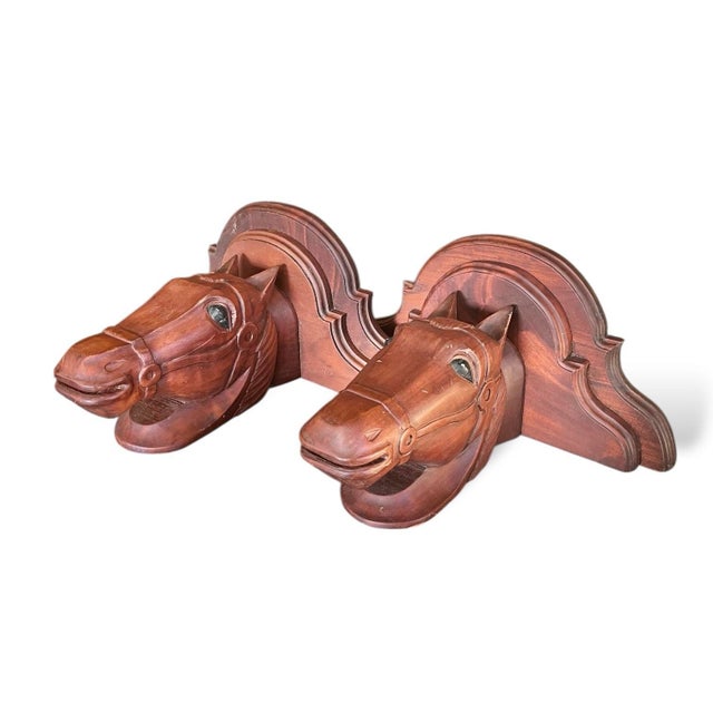Rustic Mid 20th Century Pair Carved Wood Horse Corbel Shelves For Sale - Image 3 of 8