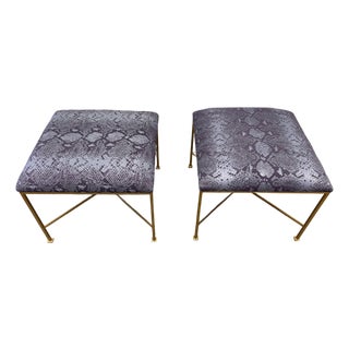 Glam Rock Snakeskin Benches With Brass X-Base For Sale