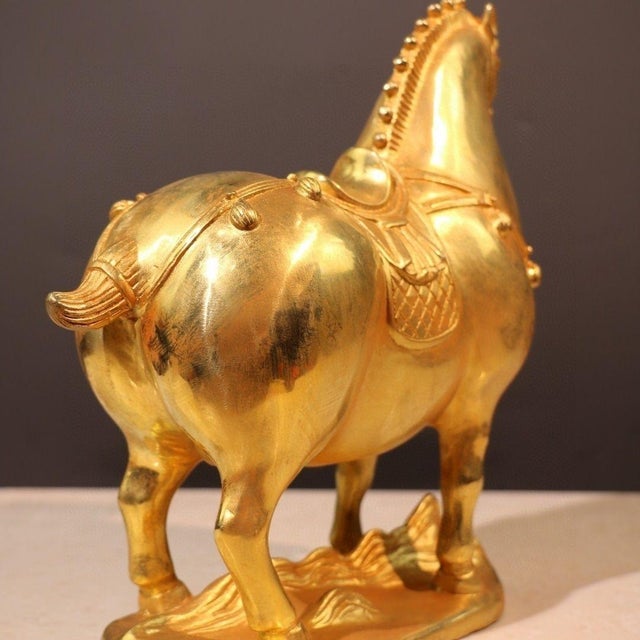 Vintage Gilt Bronze Horse Figure - Tang Style Saddle Sculpture For Sale In Los Angeles - Image 6 of 9