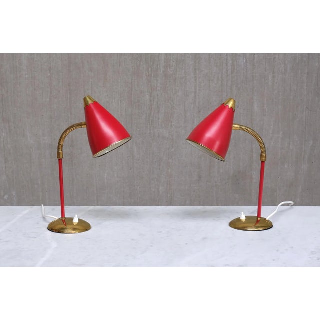 Vintage Norwegian Adjustable Table Lamps in Red Metal and Brass, 1960s, Set of 2 For Sale - Image 17 of 17