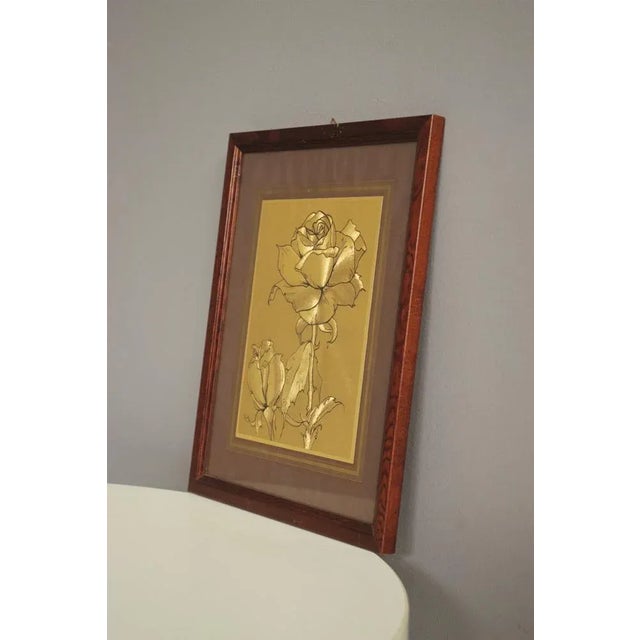 Framed Gold Painting of Rose, 1970s For Sale - Image 3 of 5
