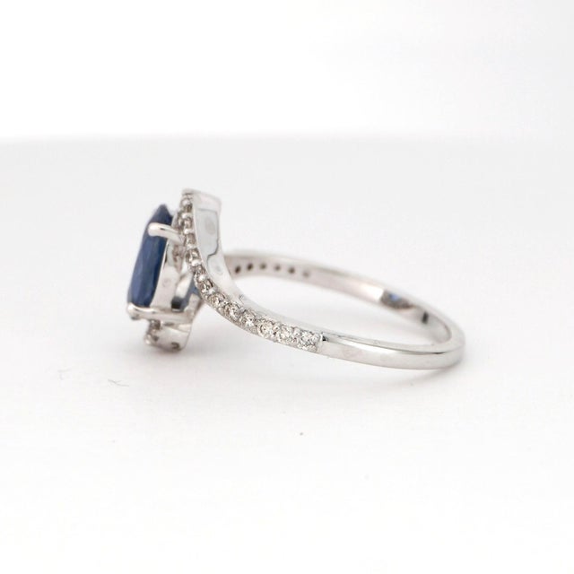 Oval-Cut Blue Sapphire & Diamond Ring in 14k White Gold For Sale - Image 10 of 12