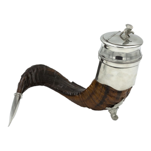 Late 19th Century Scottish Silver Plate Mounted Rams Horn Snuff Mull with Eagle in Flight Final