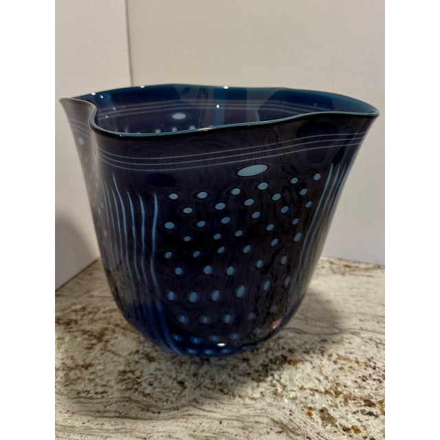 Glass Large Signed 1993 Gunnar Cyrén for Orrefors Cobalt Blue Handkerchief Art Glass Centerpiece Bowl For Sale - Image 7 of 15