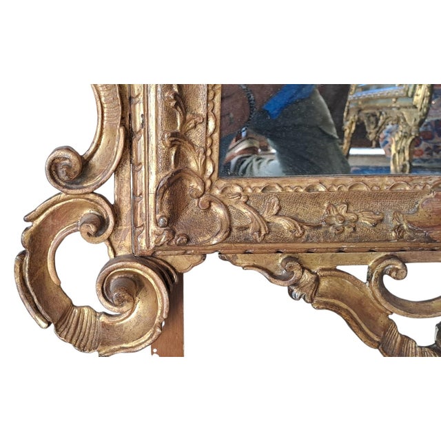 Glass Antique Carved Wooden Framed Mirror, 1800s For Sale - Image 7 of 11