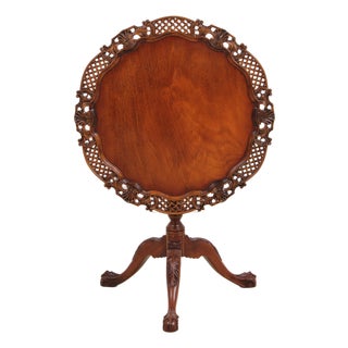 English Vintage Revolving Mahogany Pie Crust Tilt Top Table For Sale
