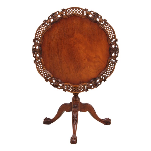 English Vintage Revolving Mahogany Pie Crust Tilt Top Table For Sale