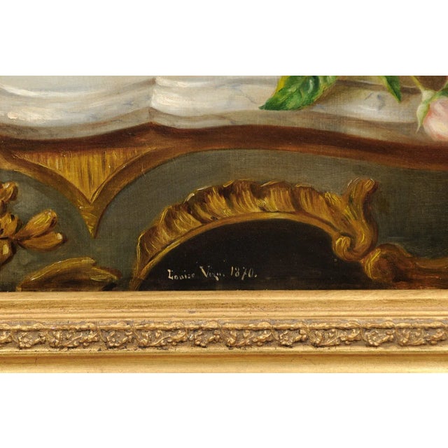 Paint French 19th Century Gilt Frame Oil Painting Depicting Flowers on a Rococo Table For Sale - Image 7 of 12