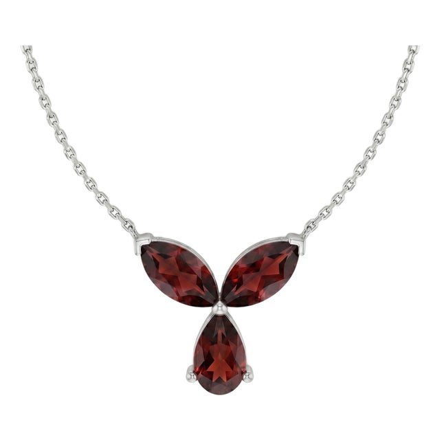 Garnet Floral Minimalist Necklace, January Birthstone Flower Necklace For Sale