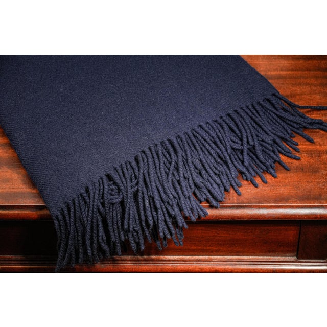 2010s Classic Deep Navy Blue Ralph Lauren Home Cashmere Wool Blend Throw Blanket Home Decor For Sale - Image 5 of 7