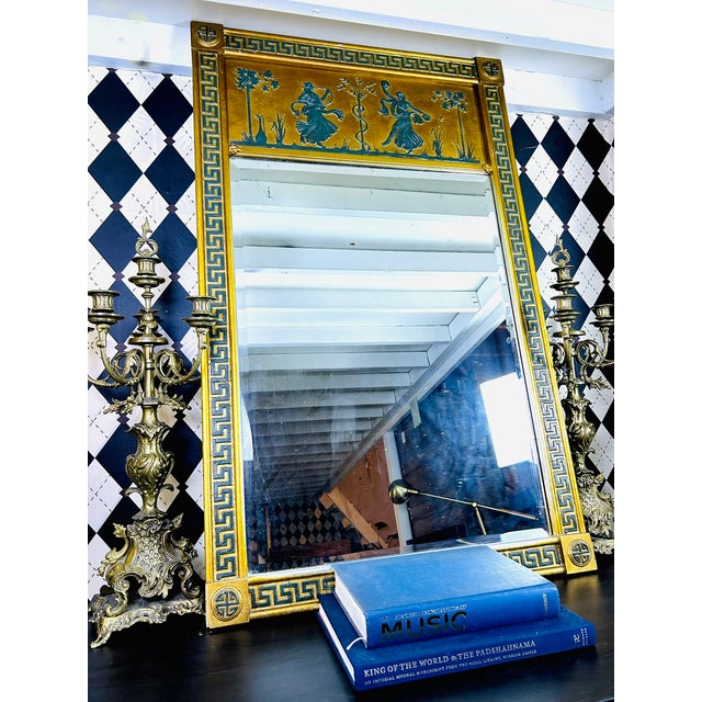 Oversized Neoclassical Greek Key Trumeau Wall Mirror With Classical Relief Frieze For Sale - Image 12 of 18