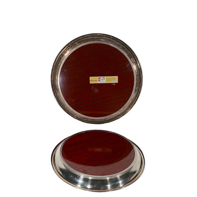 2 Faux Wood Grain Formica and Chrome Serving Trays by Crescent | Chairish