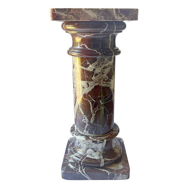 Vintage Neoclassical Rosso Levanto Marble Column Pedestal For Sale