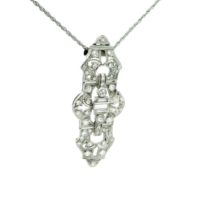 Art Deco Art Deco Platinum Diamond Filigree Pendant Necklace, Circa 1925 For Sale - Image 3 of 9