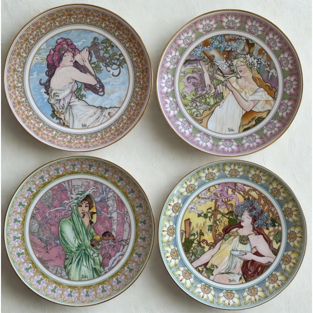 1985 Alphonse Mucha Art Nouveau Ladies of the Seasons Decorative Wall Plates - Set of 4 For Sale - Image 18 of 18