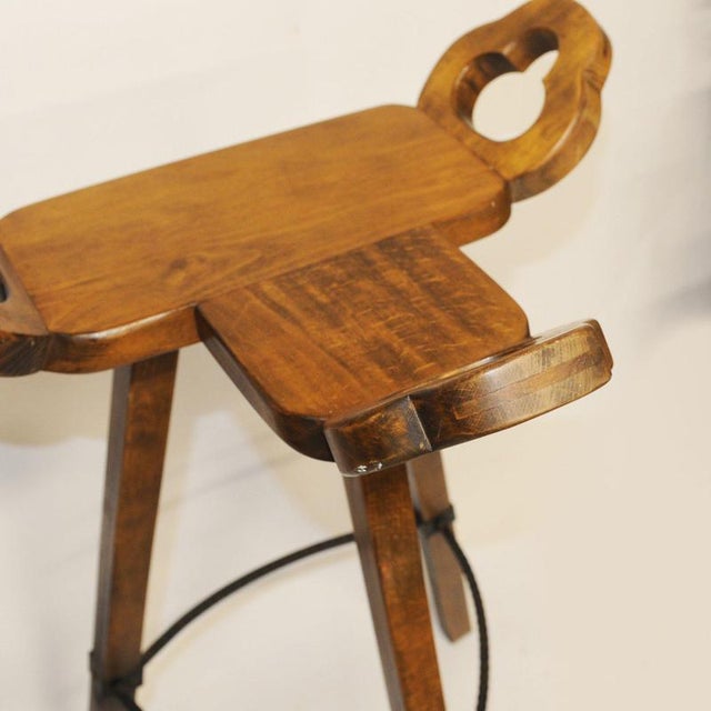 Brutalist Marbella Style Beech Bar Stools attributed to Viriato Gomez for Toledo, 1970s, Set of 4 For Sale - Image 17 of 18