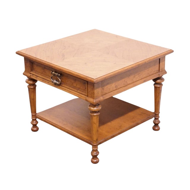 DREXEL FURNITURE Solid Pecan Italian Mediterranean Style 26" Square Accent End Table w. Bookmatched Top 21.5" High 26.5"...