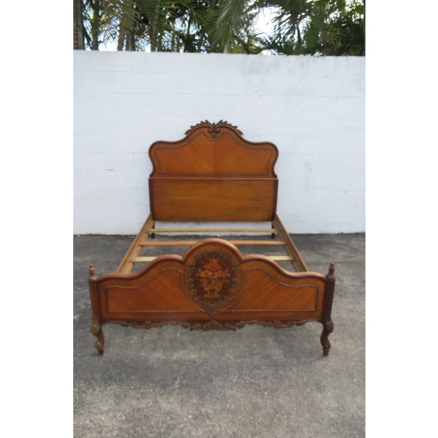 French Johnson Furniture Carved Inlay Full Size Bed 6236 For Sale - Image 11 of 17