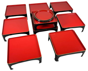 Taishō Period Urushi Lacquerware Serving Tables, Japan, 1920s, Set of 12